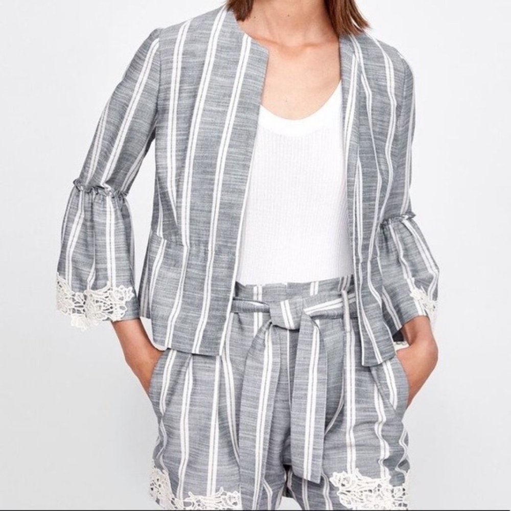 Zara Basic Striped Bell Sleeve Jacket - image 1